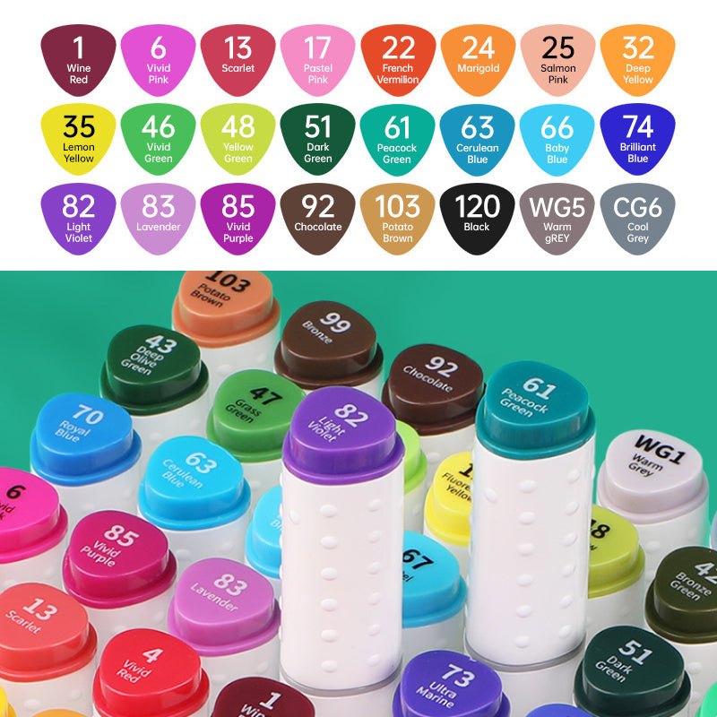 120-color alcohol-based markers with round handles, box