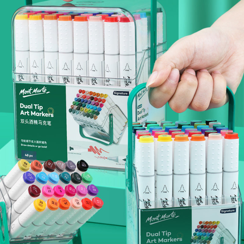 120-color alcohol-based markers with round handles, box