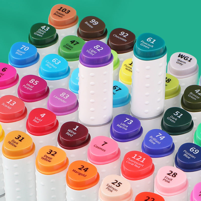 120-color alcohol-based markers with round handles, box